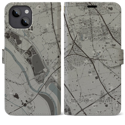 【武蔵浦和（埼玉県）】地図柄iPhoneケース（手帳タイプ）モノトーン・iPhone 14 Plus 用