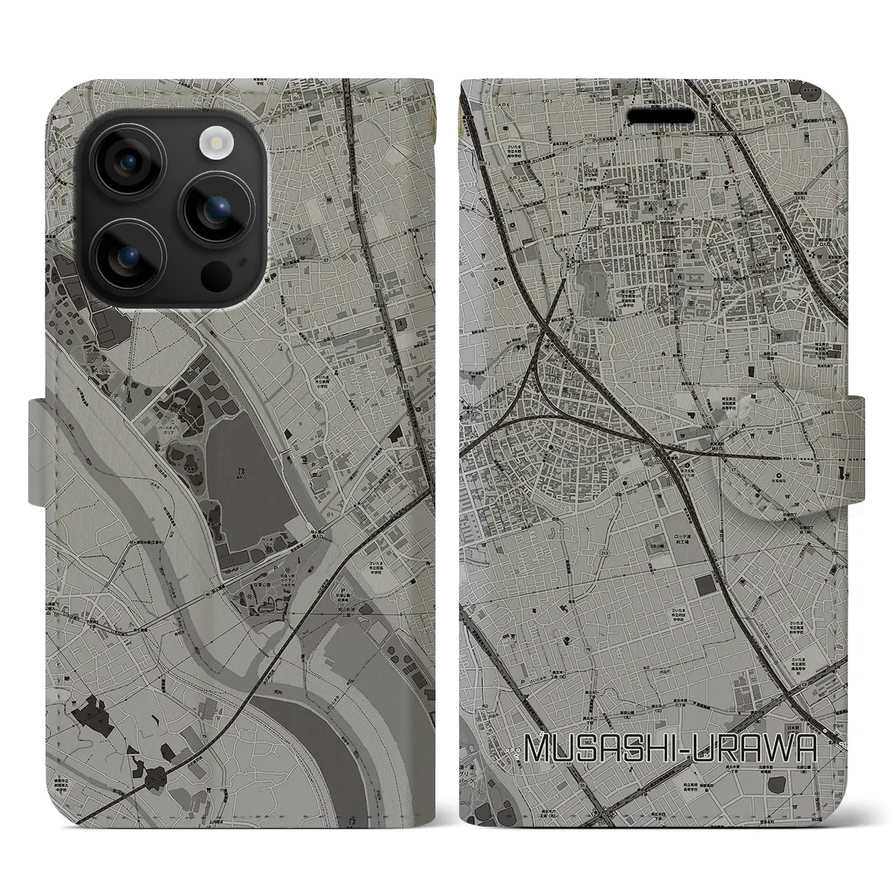 【武蔵浦和（埼玉県）】地図柄iPhoneケース（手帳タイプ）