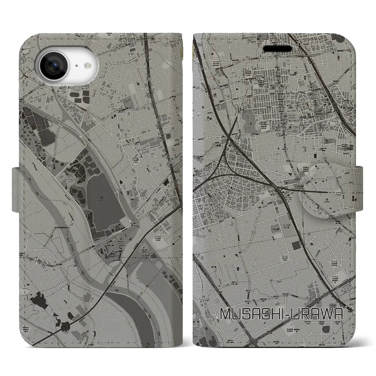 【武蔵浦和（埼玉県）】地図柄iPhoneケース（手帳タイプ）