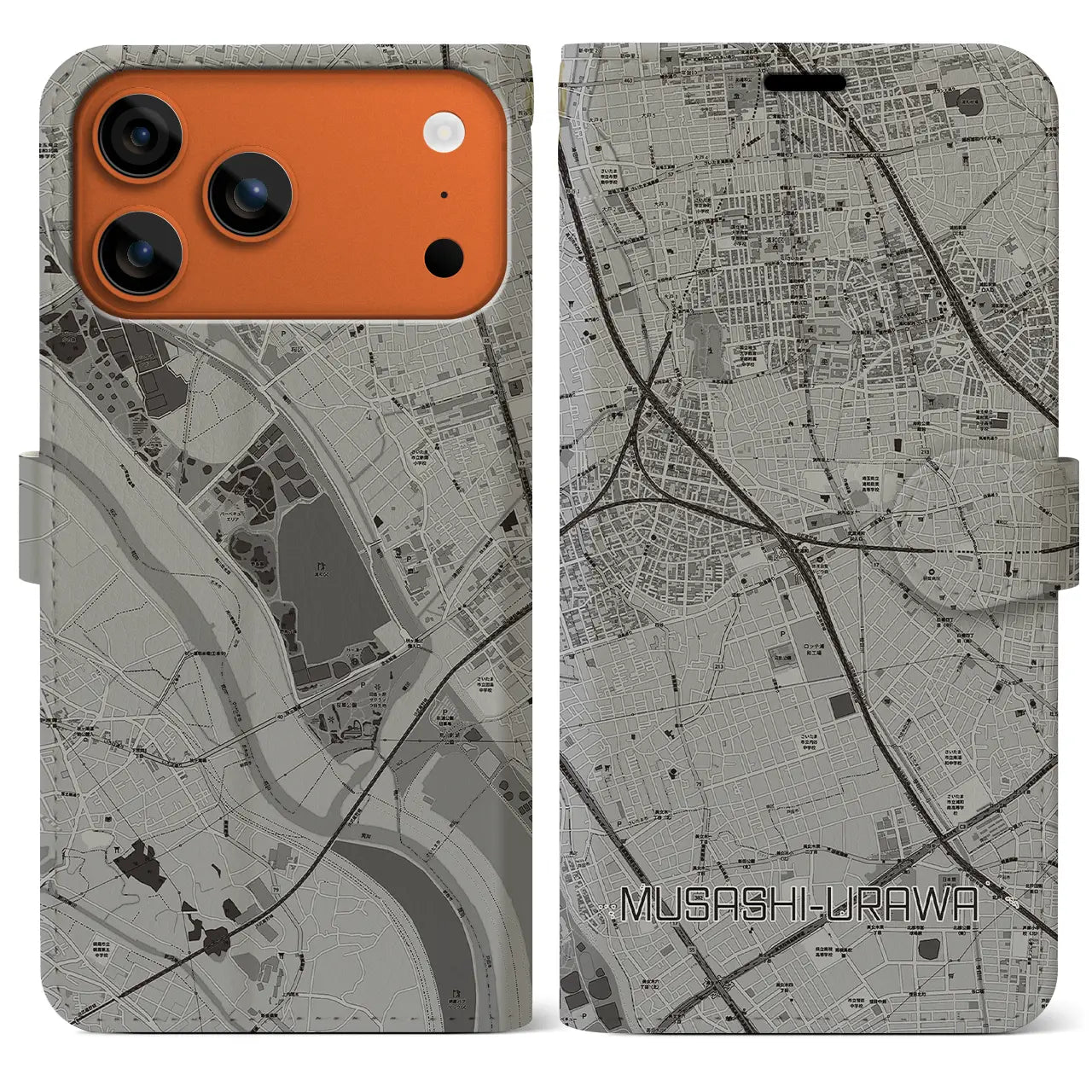 【武蔵浦和（埼玉県）】地図柄iPhoneケース（手帳タイプ）