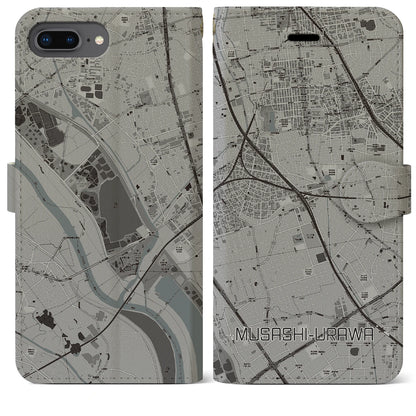 【武蔵浦和（埼玉県）】地図柄iPhoneケース（手帳タイプ）モノトーン・iPhone 8Plus /7Plus / 6sPlus / 6Plus 用