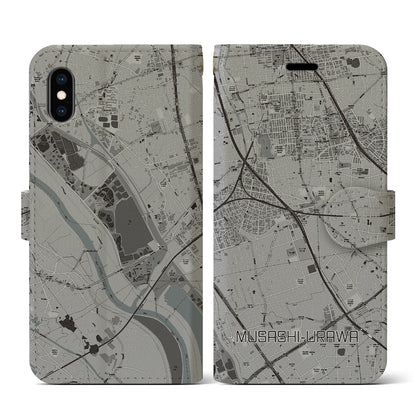 【武蔵浦和（埼玉県）】地図柄iPhoneケース（手帳タイプ）モノトーン・iPhone XS / X 用