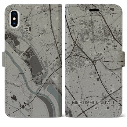 【武蔵浦和（埼玉県）】地図柄iPhoneケース（手帳タイプ）モノトーン・iPhone XS Max 用