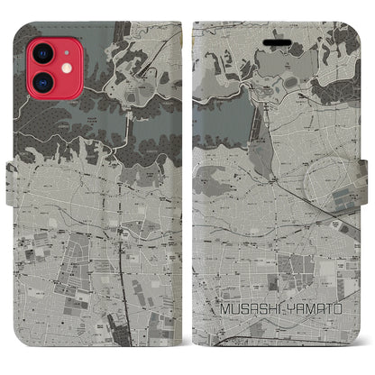 【武蔵大和（東京都）】地図柄iPhoneケース（手帳タイプ）モノトーン・iPhone 11 用