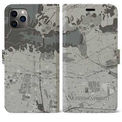 【武蔵大和（東京都）】地図柄iPhoneケース（手帳タイプ）モノトーン・iPhone 11 Pro Max 用