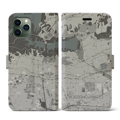 【武蔵大和（東京都）】地図柄iPhoneケース（手帳タイプ）モノトーン・iPhone 11 Pro 用