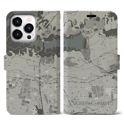 【武蔵大和（東京都）】地図柄iPhoneケース（手帳タイプ）モノトーン・iPhone 13 Pro 用