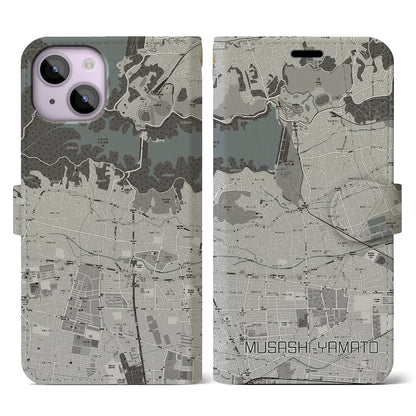 【武蔵大和（東京都）】地図柄iPhoneケース（手帳タイプ）モノトーン・iPhone 14 用