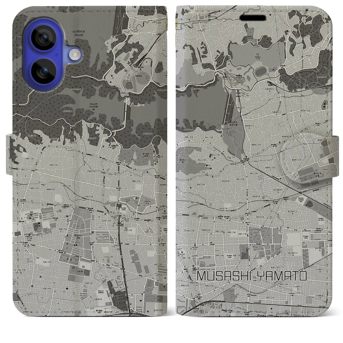 【武蔵大和(東京都)】地図柄iPhoneケース(手帳タイプ)モノトーン・iPhone 16 Pro Max 用