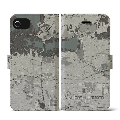 【武蔵大和（東京都）】地図柄iPhoneケース（手帳タイプ）モノトーン・iPhone SE（第3 / 第2世代） / 8 / 7 / 6s / 6 用