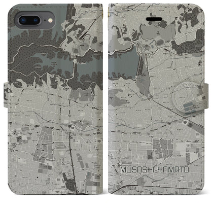 【武蔵大和（東京都）】地図柄iPhoneケース（手帳タイプ）モノトーン・iPhone 8Plus /7Plus / 6sPlus / 6Plus 用