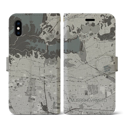 【武蔵大和（東京都）】地図柄iPhoneケース（手帳タイプ）モノトーン・iPhone XS / X 用