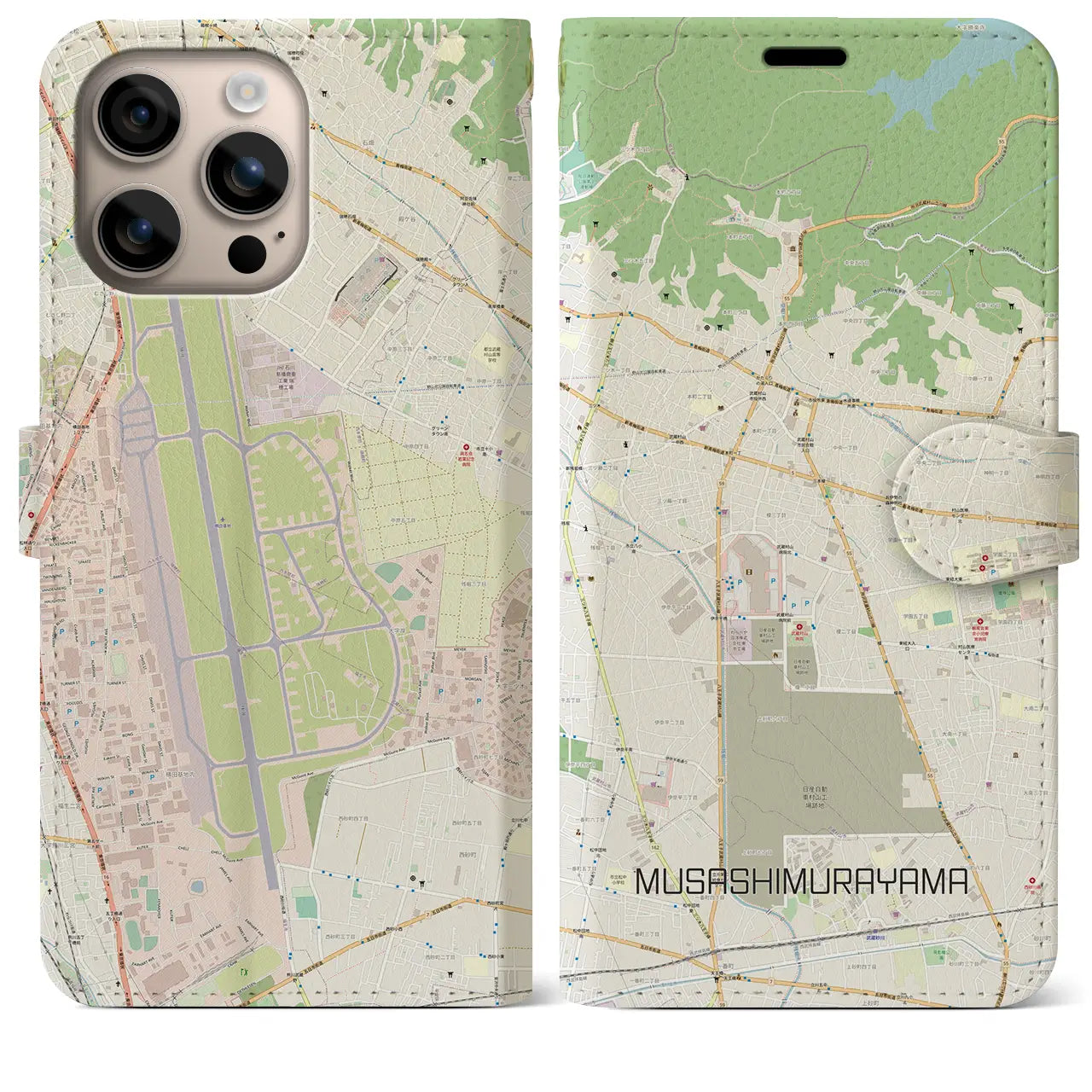 【武蔵村山（東京都）】地図柄iPhoneケース（手帳タイプ）ナチュラル・iPhone 16 Plus 用