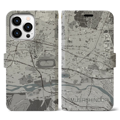 【武蔵野台（東京都）】地図柄iPhoneケース（手帳タイプ）モノトーン・iPhone 13 Pro 用