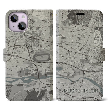 【武蔵野台（東京都）】地図柄iPhoneケース（手帳タイプ）モノトーン・iPhone 14 用