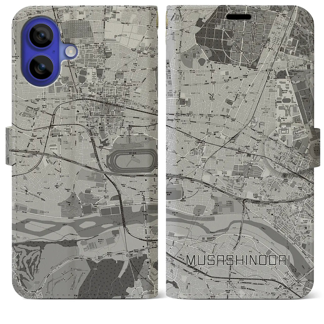 【武蔵野台(東京都)】地図柄iPhoneケース(手帳タイプ)モノトーン・iPhone 16 Pro Max 用