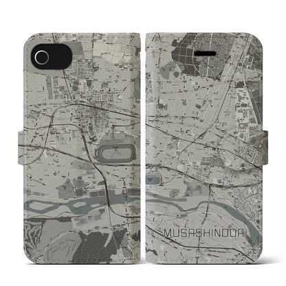 【武蔵野台（東京都）】地図柄iPhoneケース（手帳タイプ）モノトーン・iPhone SE（第3 / 第2世代） / 8 / 7 / 6s / 6 用