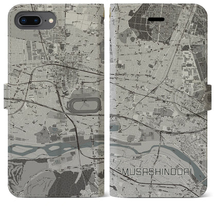 【武蔵野台（東京都）】地図柄iPhoneケース（手帳タイプ）モノトーン・iPhone 8Plus /7Plus / 6sPlus / 6Plus 用