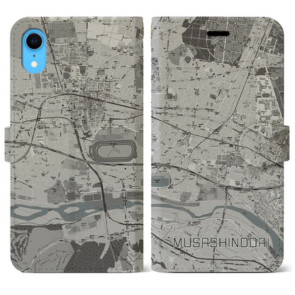 【武蔵野台（東京都）】地図柄iPhoneケース（手帳タイプ）モノトーン・iPhone XR 用