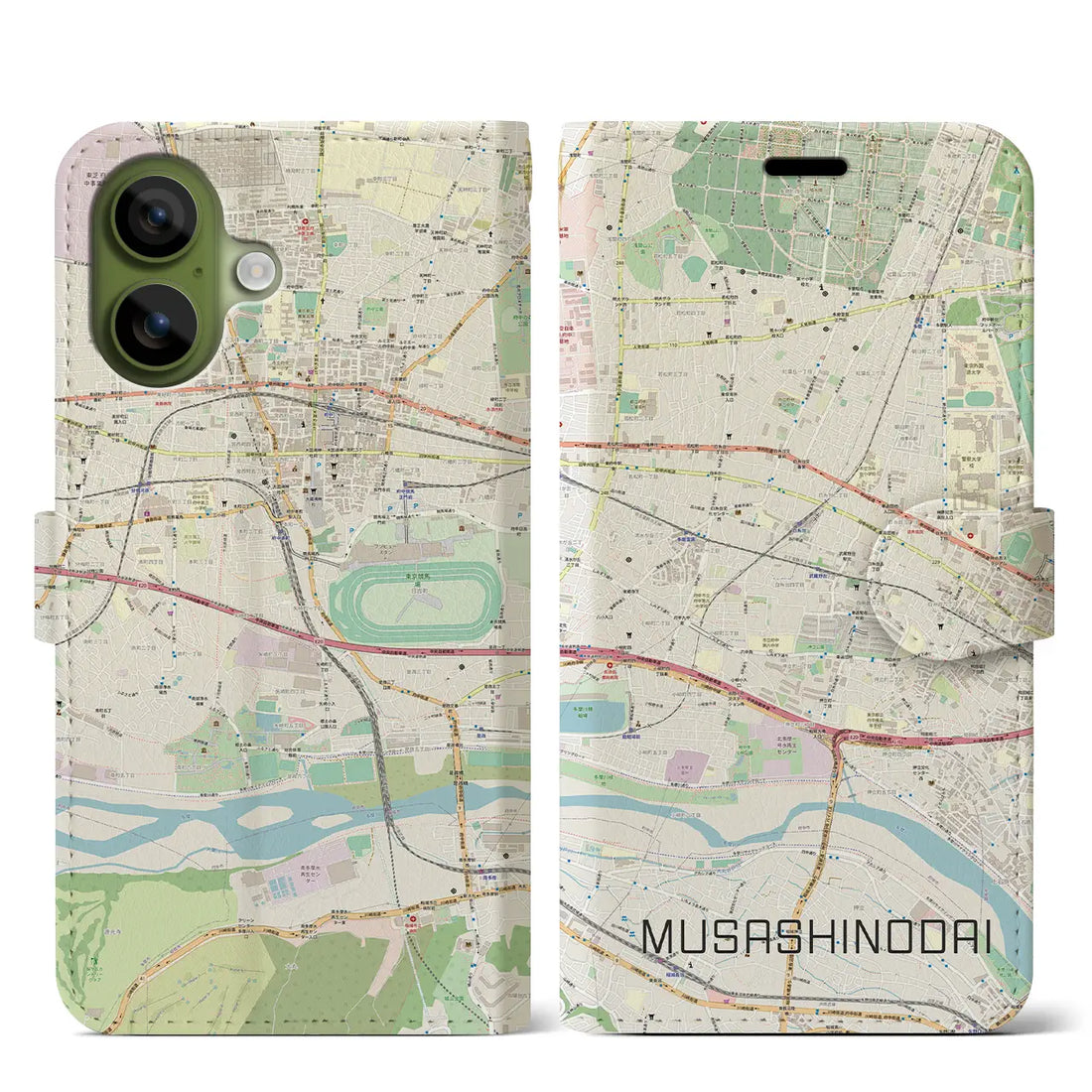 【武蔵野台（東京都）】地図柄iPhoneケース（手帳タイプ）ナチュラル・iPhone 17 Pro Max 用