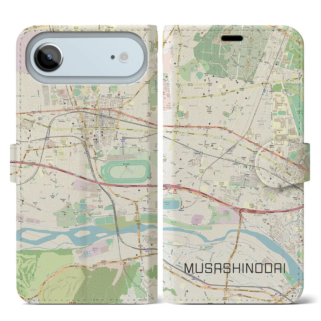 【武蔵野台（東京都）】地図柄iPhoneケース（手帳タイプ）モノトーン・iPhone 17 Pro Max 用