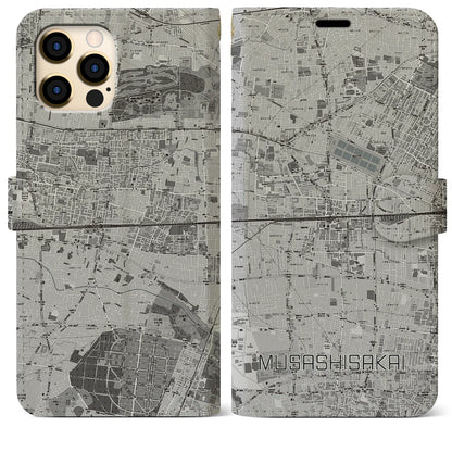 【武蔵境2（東京都）】地図柄iPhoneケース（手帳タイプ）モノトーン・iPhone 12 Pro Max 用