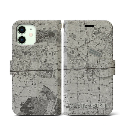 【武蔵境2（東京都）】地図柄iPhoneケース（手帳タイプ）モノトーン・iPhone 12 mini 用