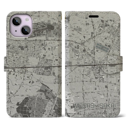 【武蔵境2（東京都）】地図柄iPhoneケース（手帳タイプ）モノトーン・iPhone 14 用