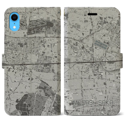 【武蔵境2（東京都）】地図柄iPhoneケース（手帳タイプ）モノトーン・iPhone XR 用