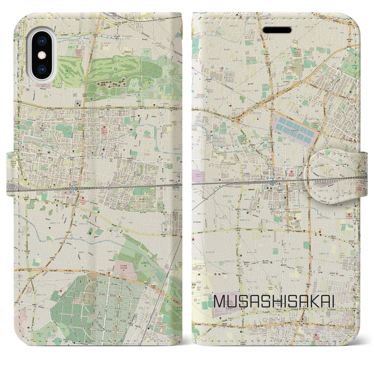 【武蔵境2（東京都）】地図柄iPhoneケース（手帳タイプ）ナチュラル・iPhone XS Max 用