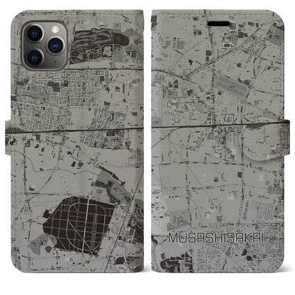 【武蔵境（東京都）】地図柄iPhoneケース（手帳タイプ）モノトーン・iPhone 11 Pro Max 用