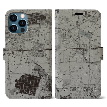 【武蔵境（東京都）】地図柄iPhoneケース（手帳タイプ）モノトーン・iPhone 12 / 12 Pro 用