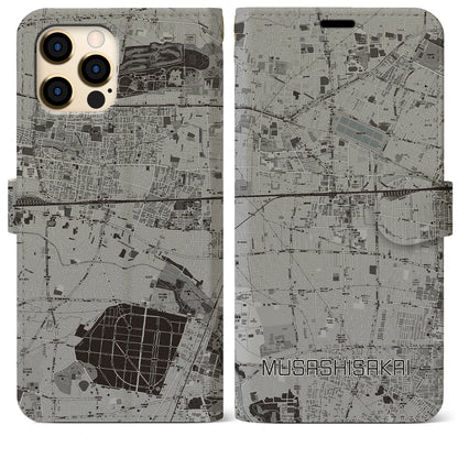 【武蔵境（東京都）】地図柄iPhoneケース（手帳タイプ）モノトーン・iPhone 12 Pro Max 用