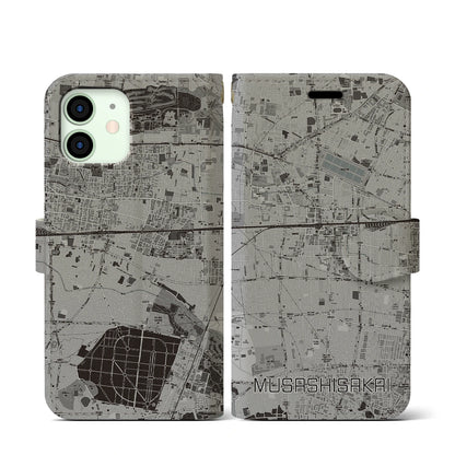 【武蔵境（東京都）】地図柄iPhoneケース（手帳タイプ）モノトーン・iPhone 12 mini 用