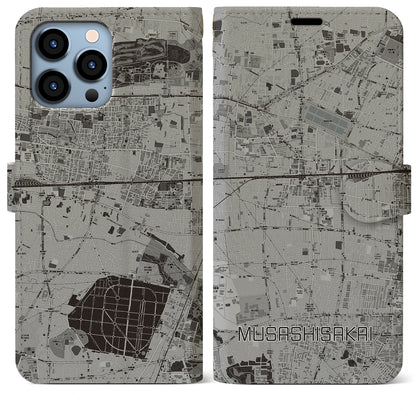 【武蔵境（東京都）】地図柄iPhoneケース（手帳タイプ）モノトーン・iPhone 13 Pro Max 用