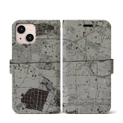 【武蔵境（東京都）】地図柄iPhoneケース（手帳タイプ）モノトーン・iPhone 13 mini 用