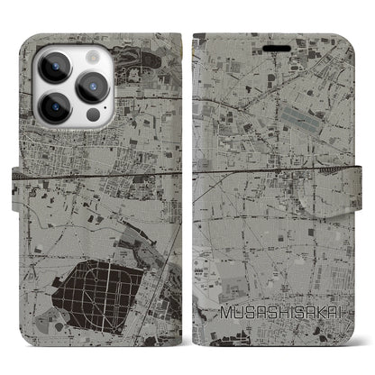 【武蔵境（東京都）】地図柄iPhoneケース（手帳タイプ）モノトーン・iPhone 14 Pro 用