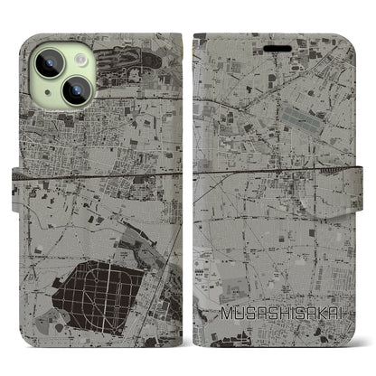 【武蔵境（東京都）】地図柄iPhoneケース（手帳タイプ）モノトーン・iPhone 15 用