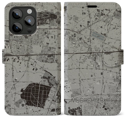 【武蔵境（東京都）】地図柄iPhoneケース（手帳タイプ）モノトーン・iPhone 15 Pro Max 用