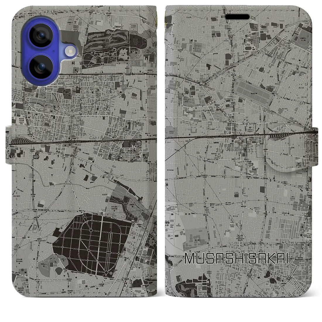 【武蔵境(東京都)】地図柄iPhoneケース(手帳タイプ)モノトーン・iPhone 16 Pro Max 用