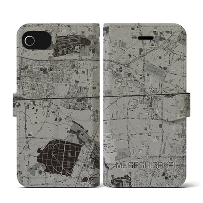 【武蔵境（東京都）】地図柄iPhoneケース（手帳タイプ）モノトーン・iPhone SE（第3 / 第2世代） / 8 / 7 / 6s / 6 用