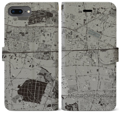 【武蔵境（東京都）】地図柄iPhoneケース（手帳タイプ）モノトーン・iPhone 8Plus /7Plus / 6sPlus / 6Plus 用