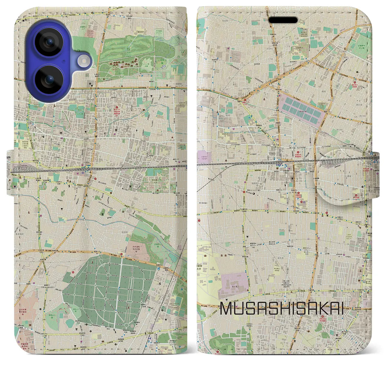 【武蔵境（東京都）】地図柄iPhoneケース（手帳タイプ）ナチュラル・iPhone 16 Pro Max 用