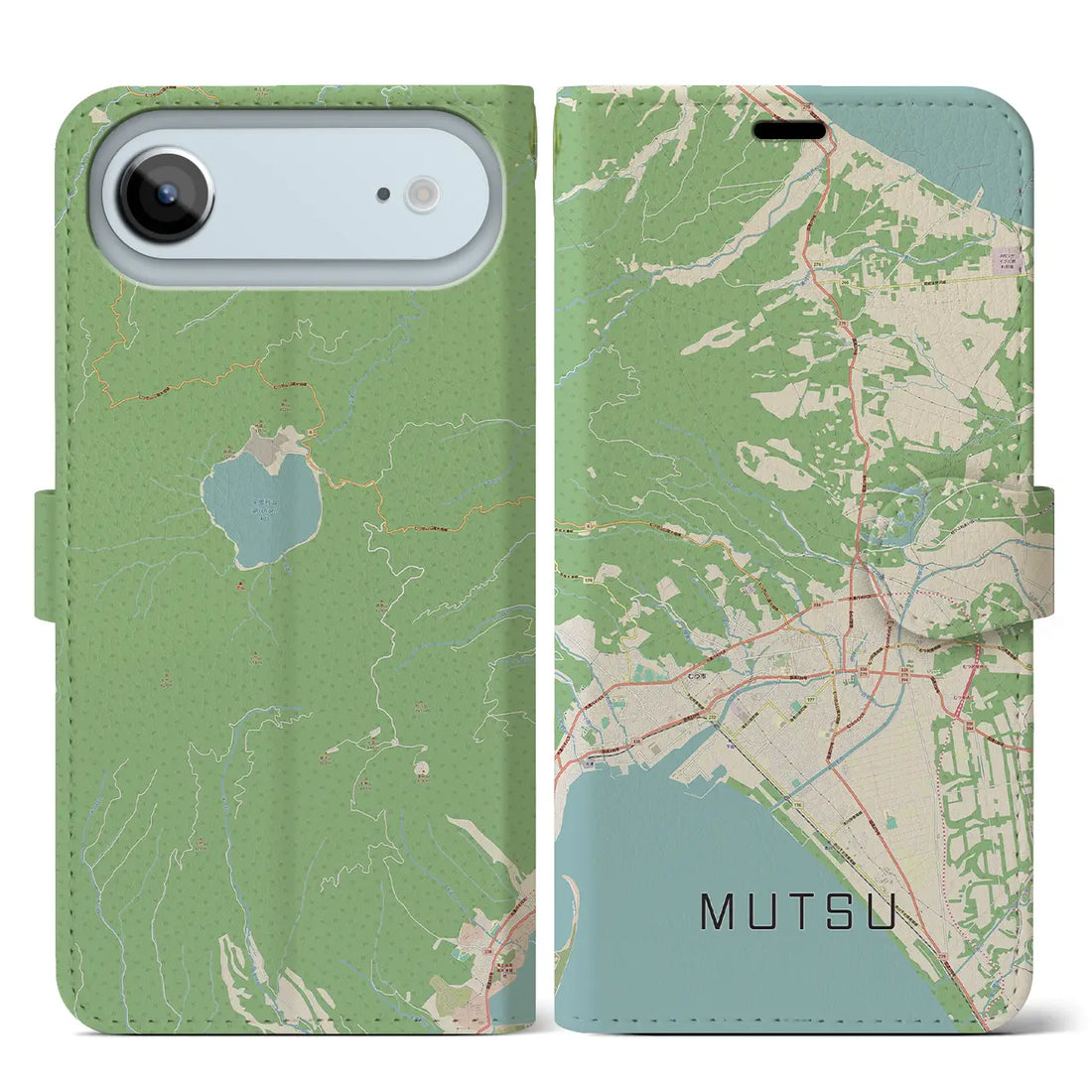 【むつ（青森県）】地図柄iPhoneケース（手帳タイプ）ナチュラル・iPhone 17 Pro Max 用