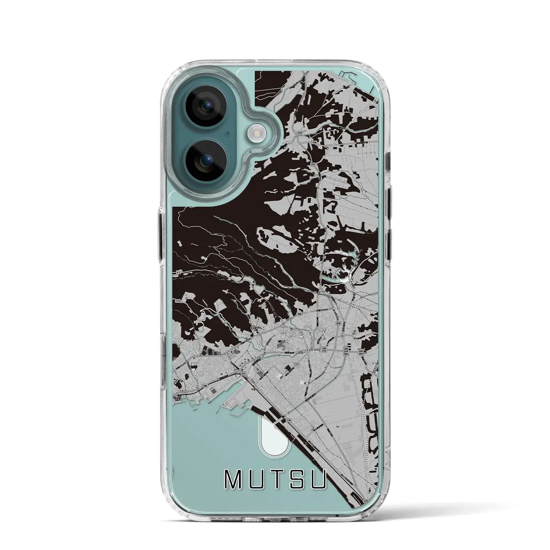 【むつ(青森県)】地図柄iPhoneケース(MagSafeタイプ)モノトーン・iPhone 16 Pro 用