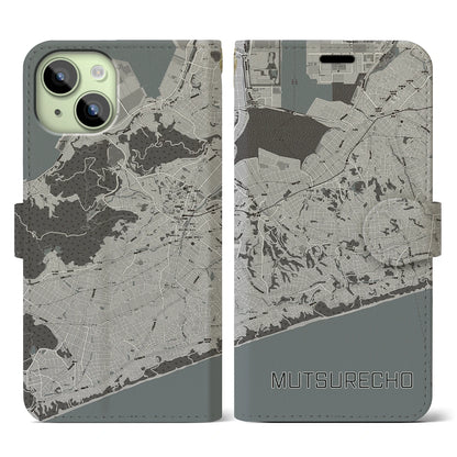 【六連町（愛知県）】地図柄iPhoneケース（手帳タイプ）モノトーン・iPhone 15 用