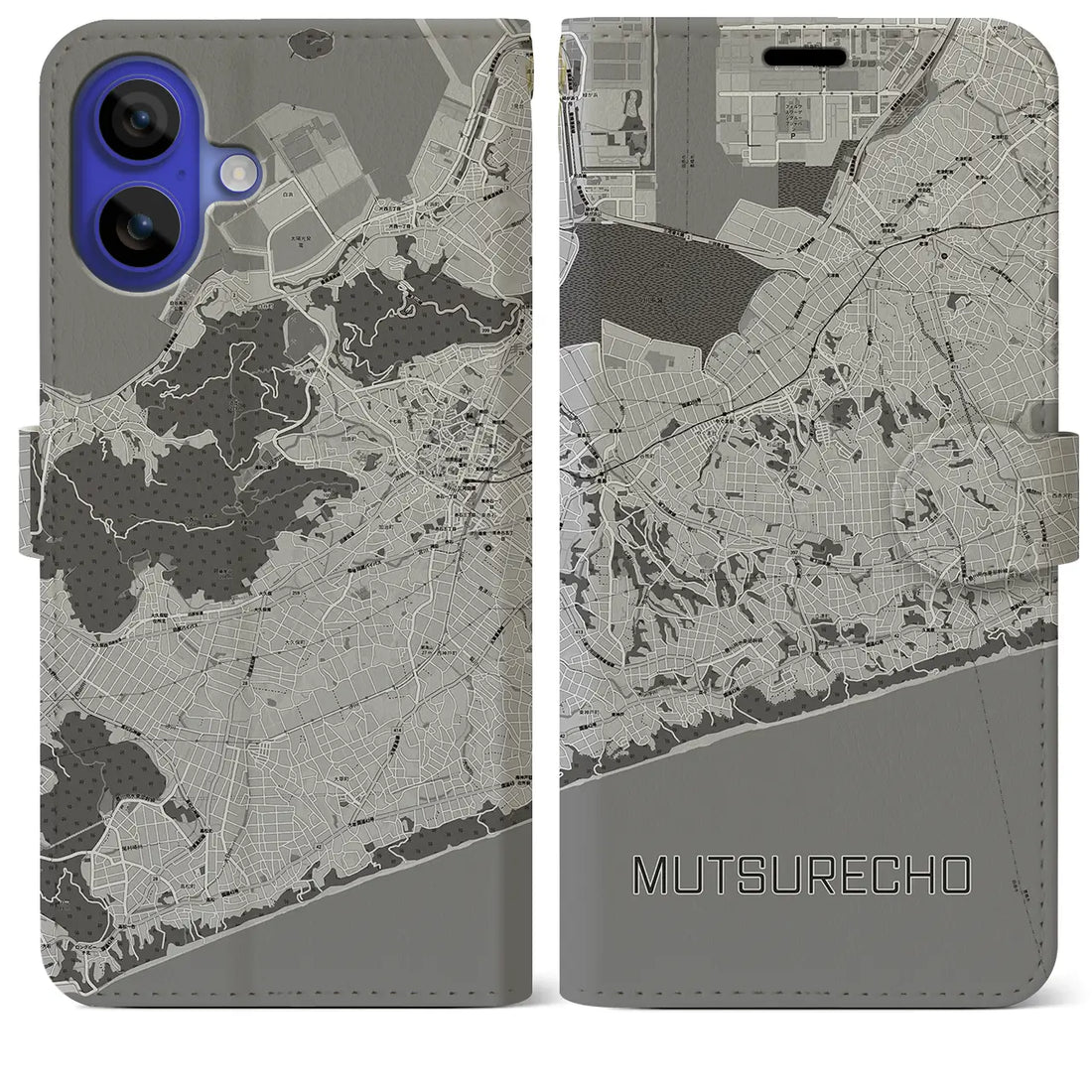 【六連町(愛知県)】地図柄iPhoneケース(手帳タイプ)モノトーン・iPhone 16 Pro Max 用