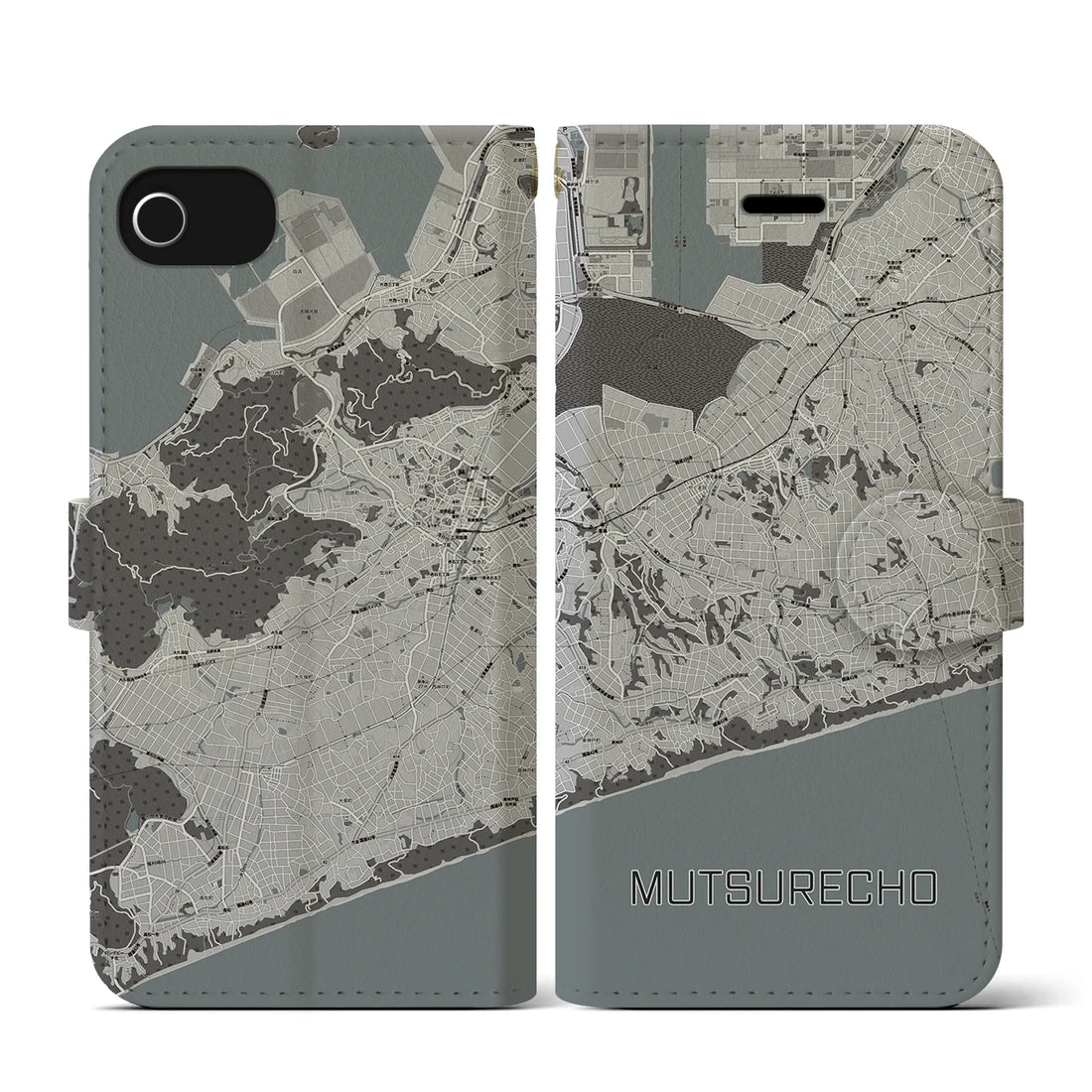 【六連町（愛知県）】地図柄iPhoneケース（手帳タイプ）モノトーン・iPhone SE（第3 / 第2世代） / 8 / 7 用