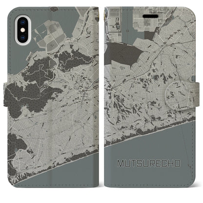 【六連町（愛知県）】地図柄iPhoneケース（手帳タイプ）モノトーン・iPhone XS Max 用