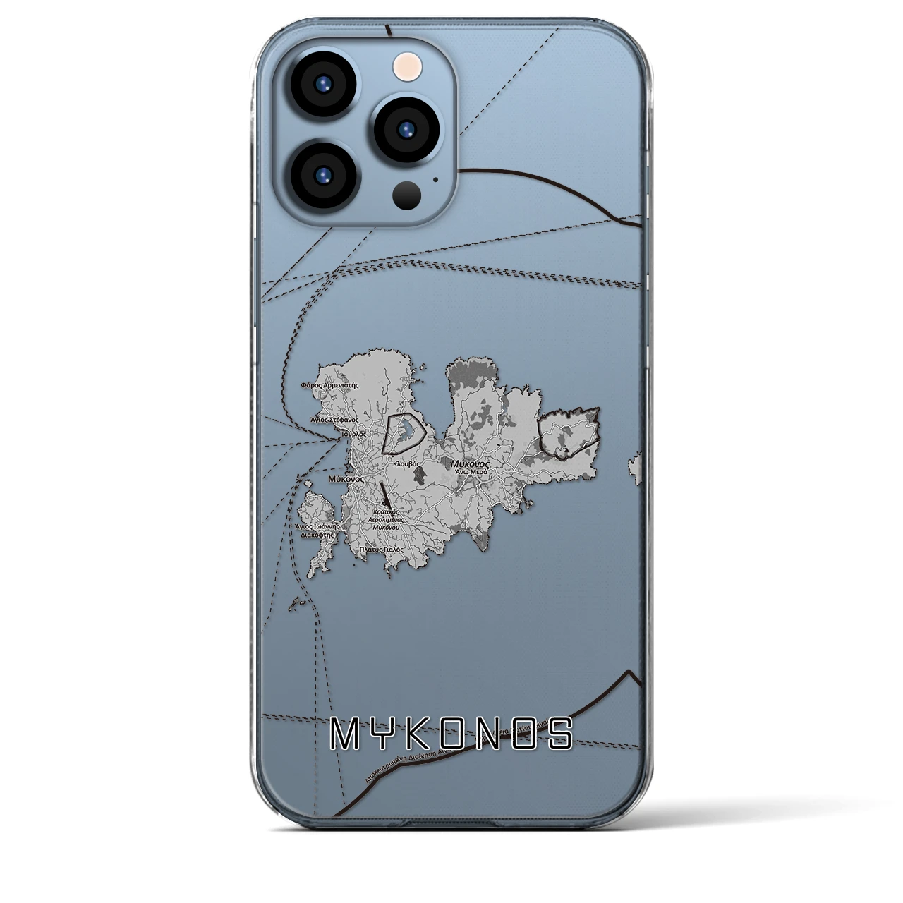 【ミコノス島（ギリシャ）】地図柄iPhoneケース（クリアタイプ）